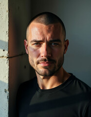 Obraz premium Buzz Cut and Beard Fade – Cinematic Minimal Barbershop