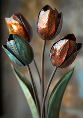 Handmade artificial tulips arranged in a decorative bouquet