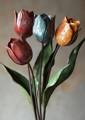 Handmade artificial tulips arranged in a decorative bouquet
