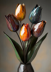 Handmade artificial tulips arranged in a decorative bouquet