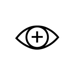 Obraz premium Eye symbol illustration with a plus sign and simple outline design on white background