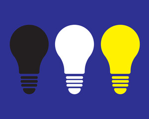 Flat Design Vector of Three Bulb Icons in Contrast Colors – Energy, Idea, and Creativity Symbol

