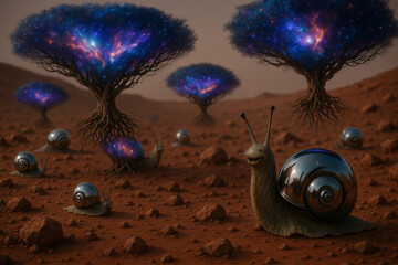 Cinematic Landscapes of Martian Bloom: The Laughing Snail Garden
