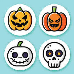 Four Halloween icons featuring pumpkins and a skull jack o lantern