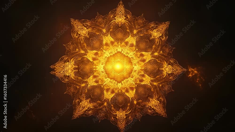 Poster golden mandala: a mesmerizing animated background with intricate patterns and radiant glow