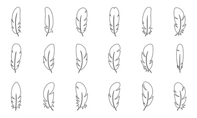 Feather line art icons set simple outline collection