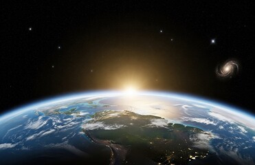 Obraz premium Green-blue Earth floats in cosmic vastness