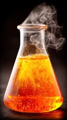 Orange Liquid Steaming in Erlenmeyer Flask