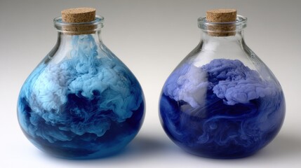 Abstract Blue and Purple Liquid in Glass Bottles