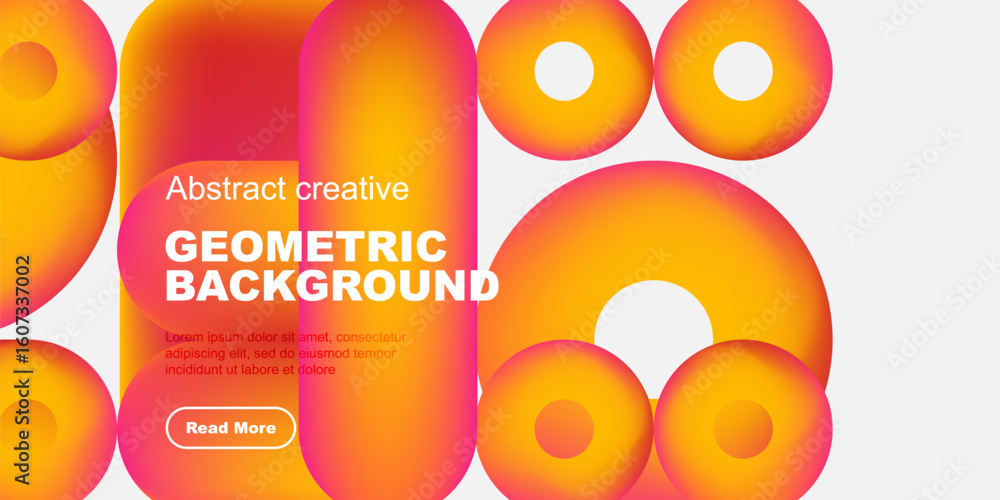 Poster vibrant geometric shapes overlap, creating dynamic colorful background. text promotes further explor
