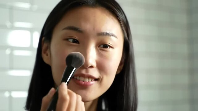 Makeup Application Blush & Brush Technique on Asian Model - Powered by Adobe
