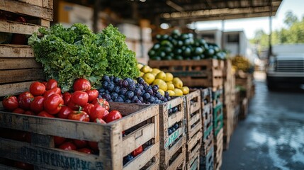 Wooden crates overflowing with fresh produce