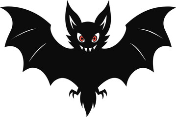 Scary Halloween bat icon. Vector illustration of a flying vampire character with red eyes and sharp fangs. Spooky horror creature for gothic designs, isolated on white background.