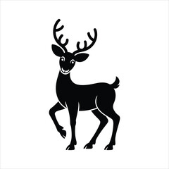 Cute Deer Silhouette with Antlers, Isolated Vector Illustration for Wildlife, Nature, Forest Animal, Christmas, Winter, Holiday, Kids, and Design Projects