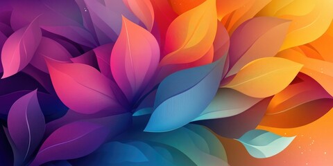 Vibrant abstract floral design with overlapping leaves in a gradient of bright colors