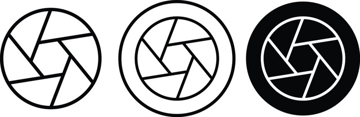 Set photo camera lens diaphragm. Aperture icon set. Camera shutter icon. Lens aperture, photo shutter, photo lens, shutter lens. Represent capture and shoot.
