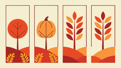 Autumn Inspired Bookmark Collection Featuring Trees Pumpkins and Leaves in Warm Earthy Tones Perfect for Fall Designs