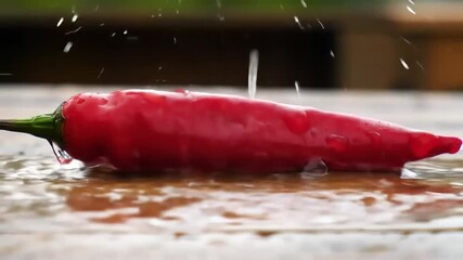 Red Chili Pepper in the Rain A Refreshing Macro Shot - Powered by Adobe