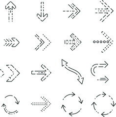 Collection of sixteen different arrow icons and designs, pointing in various directions and styles.