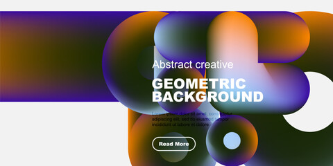 Obraz premium Abstract geometric background features vibrant overlapping circles, text, button. Modern design, colorful gradients, simple layout.