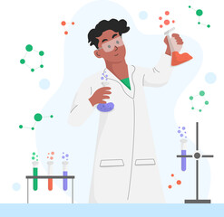 Illustration of Scientist Conducting Experiment in Lab