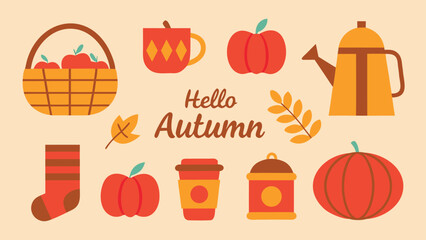 Autumnal Still Life Composition with Cozy Elements and Seasonal Harvest Symbols in Warm Tones Illustration