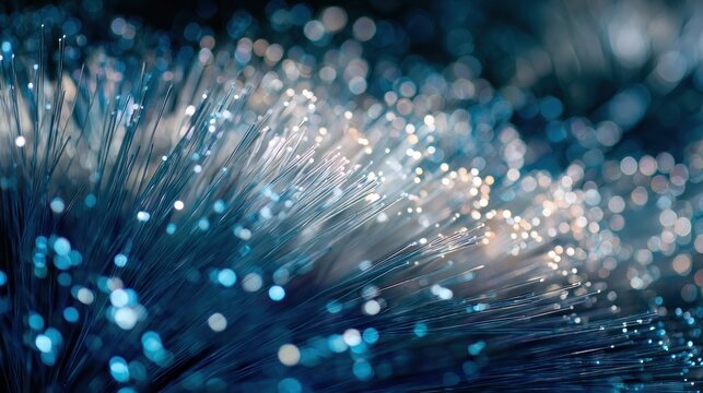 Close-up of many fiber optic cables
