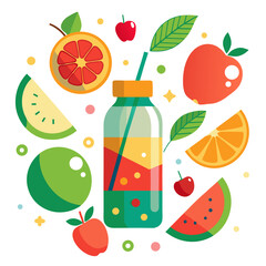 vector illustration of fruits and juice
