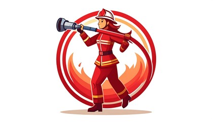 A female firefighter in action, holding a fire hose
