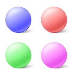 Colorful 3D Balls in Red, Green, Pink and Blue with Accurate Shadows, Reflections and Highlights. Vector Illustration on Transparent Background with Shadow Effect.