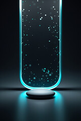 Abstract glowing portal with floating particles and illuminated base