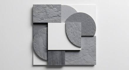 Abstract Geometric Composition with Circles and Rectangles in Grayscale


