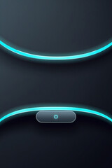 Futuristic neon blue light curves frame a minimalist product display