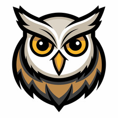 Stylized owl head logo with sharp features and intense yellow eyes