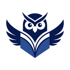 Wise owl with open wings sits atop an open book symbolizing knowledge and learning