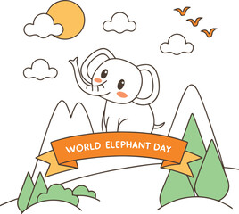 Cute Cartoon Elephant Celebrating World Elephant Day with Cheerful Background