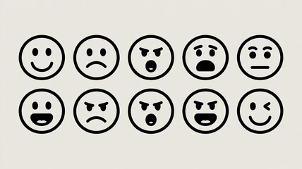 Diverse facial expressions shown in simple line art emotions faces