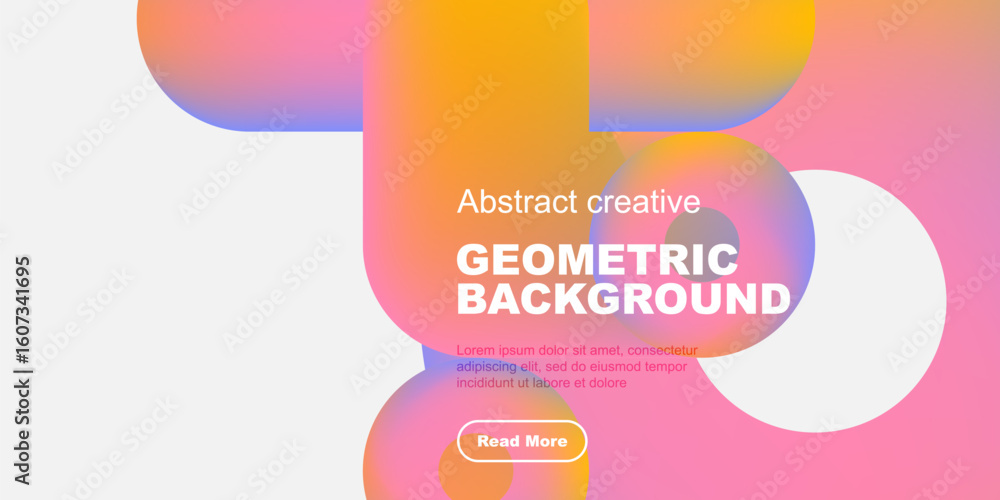 Poster vibrant abstract shapes overlap, creating colorful background. text promotes creative design, includ