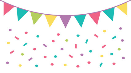 Obraz premium Festive Celebration Background with Colorful Bunting and Confetti for Birthday Party Invitations and Holiday Decorations
