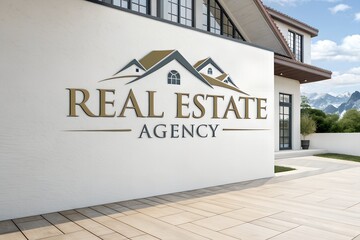 Real Estate Agency text shown above residential property in minimalistic layout resembling a logo with space for marketing copy ideal for realty business property listing broker services or agency ads