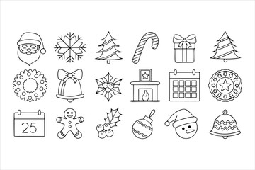 Christmas Icons Set with Holiday Symbols in Vector Illustration Style