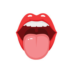 tongue,mouth,taste flat icon illustration of a red tongue sticking out from a mouth showing taste sensation or expression