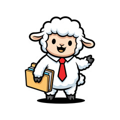 Obraz premium Cute Cartoon Sheep Businessman with Red Tie and Folder