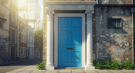 Blue Doorway with Classical Columns.
