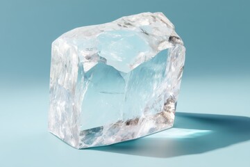 Obraz premium Translucent Blue Ice Cube on Pale Blue Background