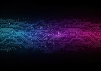 Obraz premium Circuitry lines glow blue and purple against black board technology