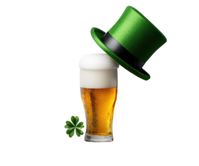 St. Patrick’s Day Beer with Hat and Coins on Transparent Background