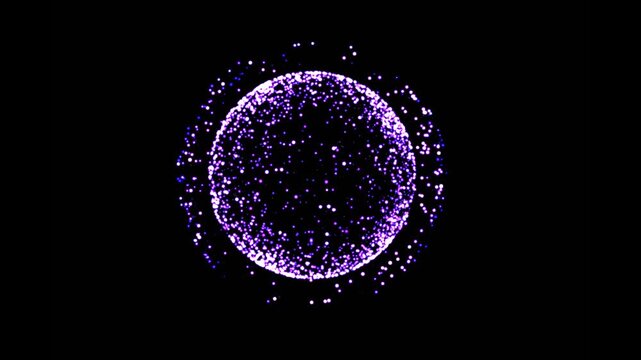 AI Particles Sphere Purple Inner Core, Animation to depict AI Technology, Big Data, Connectivity, and Processing, generating AI Content &ndash; 8-second seamless loop, white particles on a black background.
