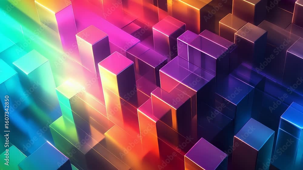 Poster colorful geometric blocks rising and falling in an abstract animation sequence