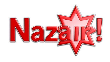 Red stylized text and star graphic